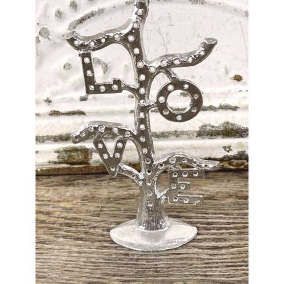 Vintage 1970s Torino Earring Holder Stand Hippy LOVE Silvertone - Picture 4 of 7